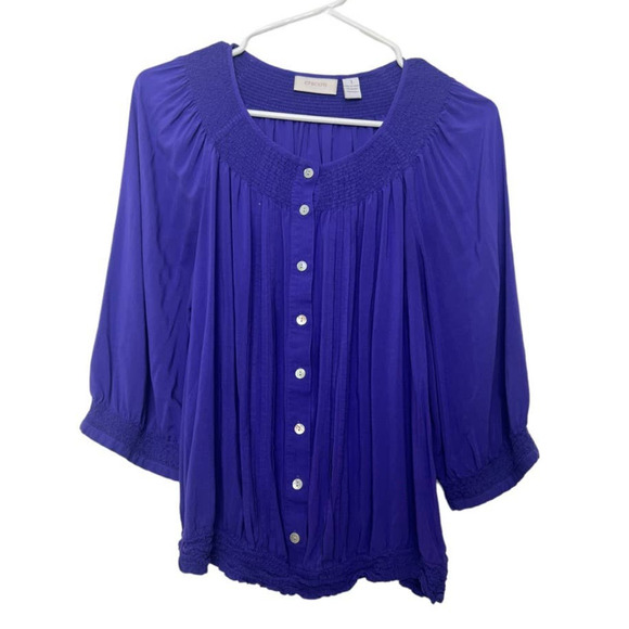 Chicos Purple Button Front Blouse 3/4 Sleeve Size 1 - Picture 1 of 5